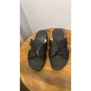 FitFlop Lulu Cross Slide Sandals Black Metallic Women Size 10 Criss Cross Straps
